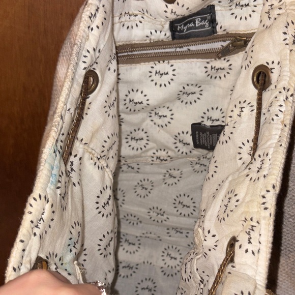 Myra Bag Beige Southwestern Drawstring Tote with Leather Trim - Picture 6 of 11